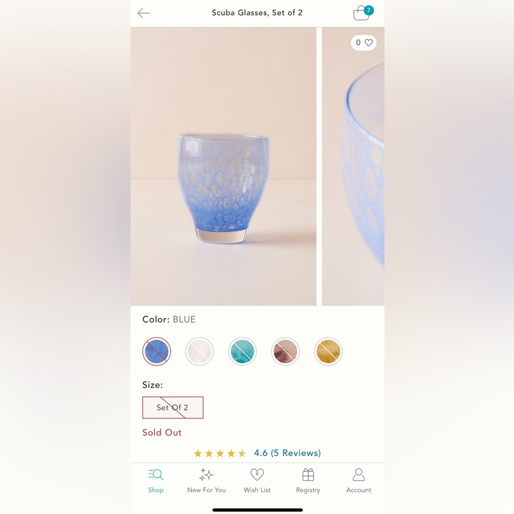 Four Anthropologie Blue Scuba Glasses.